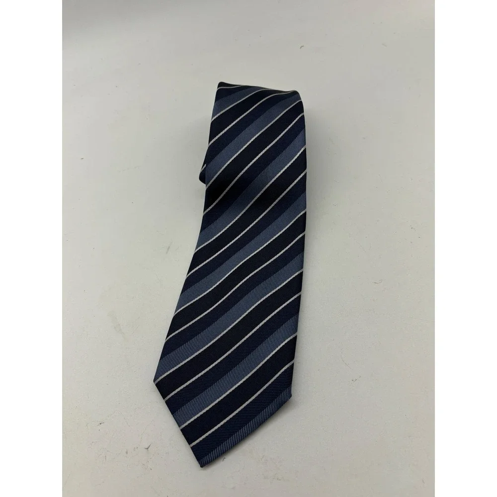 Ermenegildo Zegna Mens Silk Tie Navy Blue Silver Diagonal Stripe Made in Italy